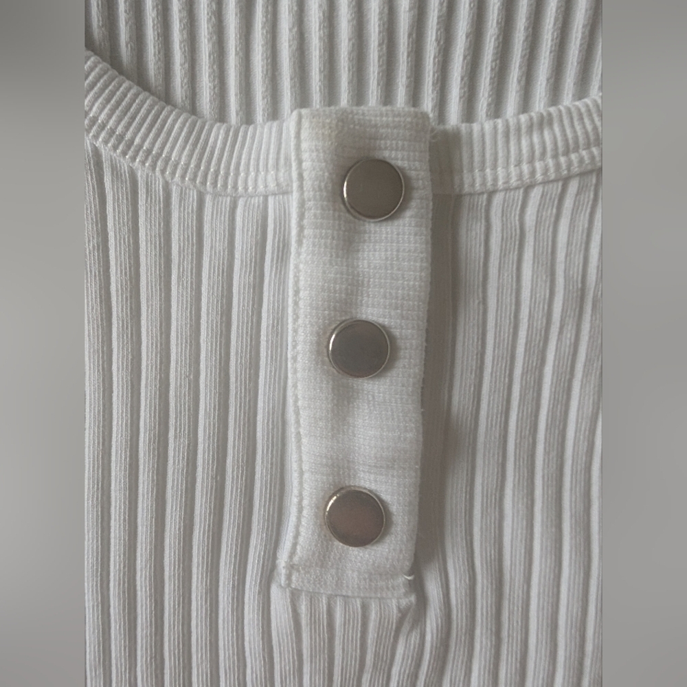 Zara White Ribbed Button-Front Women's Bodysuit - Picture 4 of 5